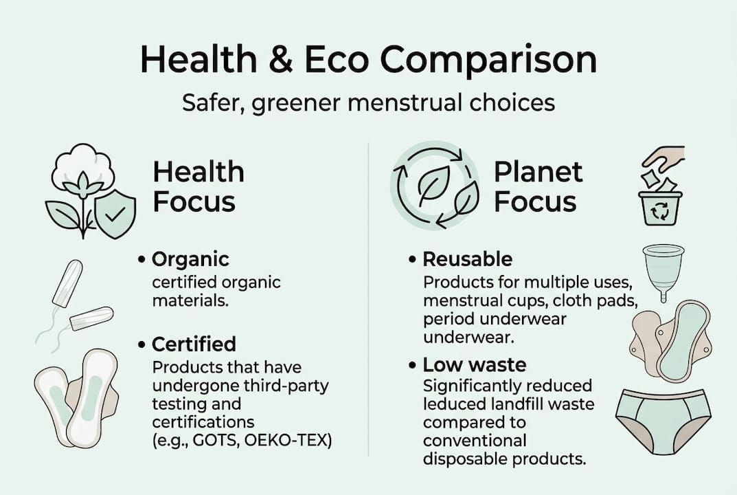 Infographic comparing health and eco menstrual options