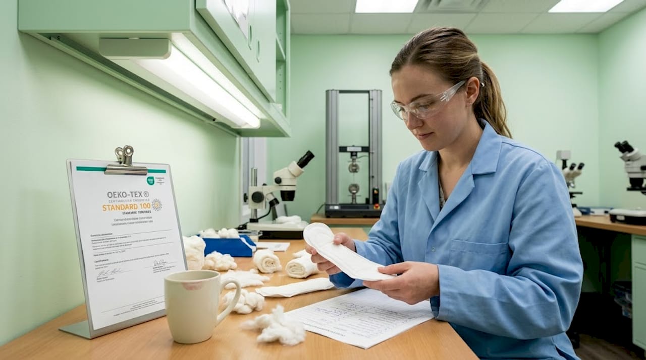Lab technician inspecting certified organic pads