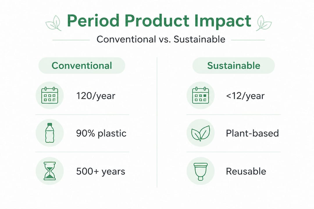 Infographic comparing conventional and sustainable period products