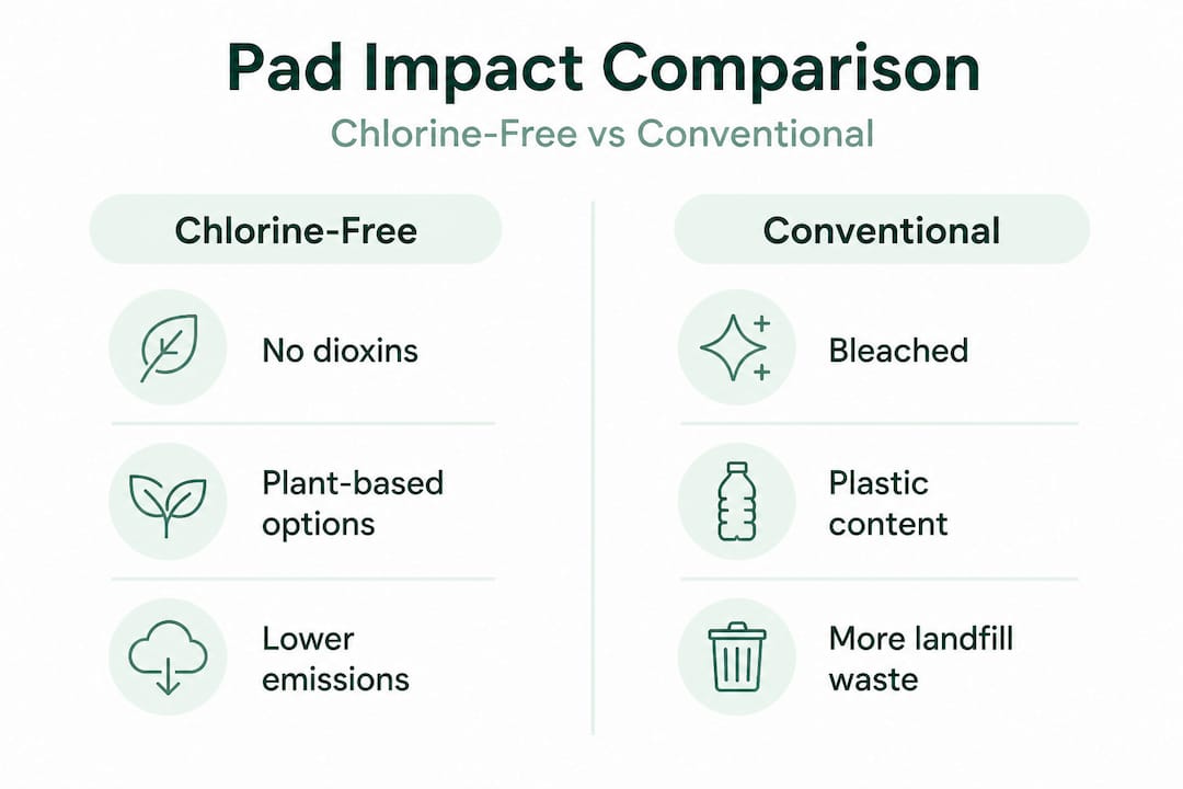 Infographic comparing chlorine-free and conventional pad impacts