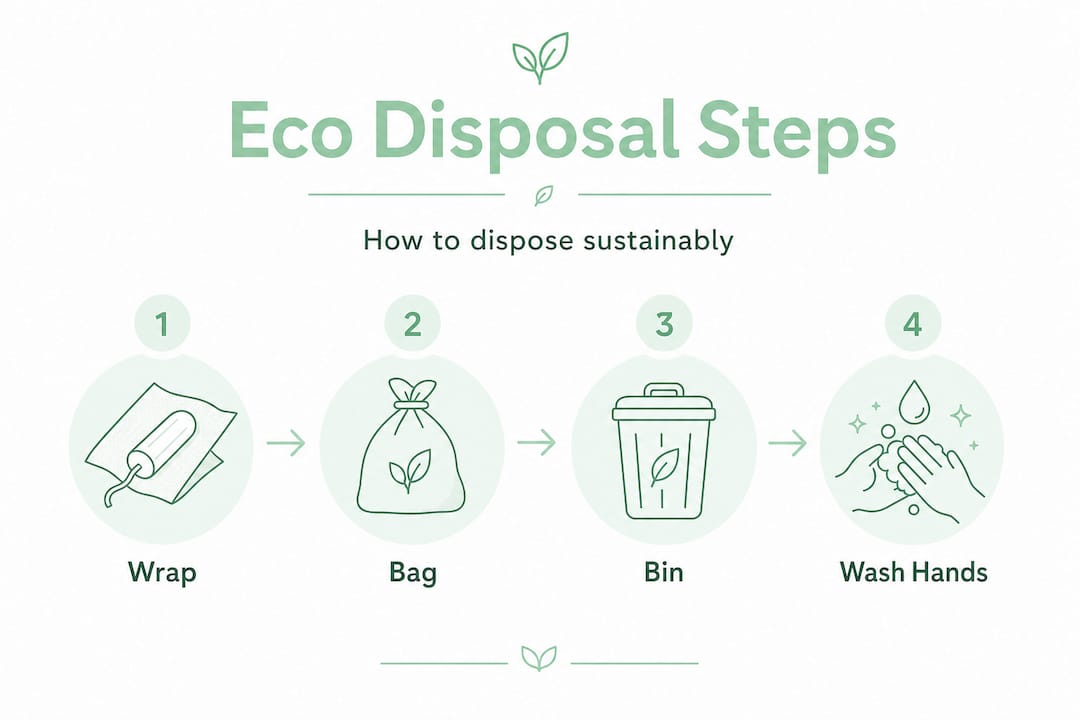 Infographic showing four steps for tampon disposal