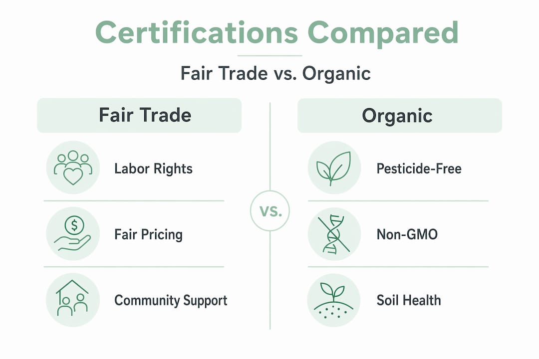 Infographic comparing fair trade and organic certifications