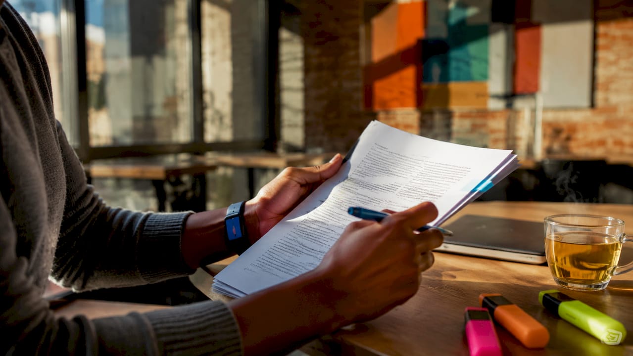 Hands typing beside paperwork in compliance workspace