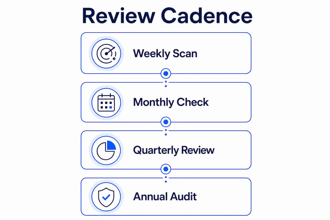 Infographic illustrating portfolio review cadence steps