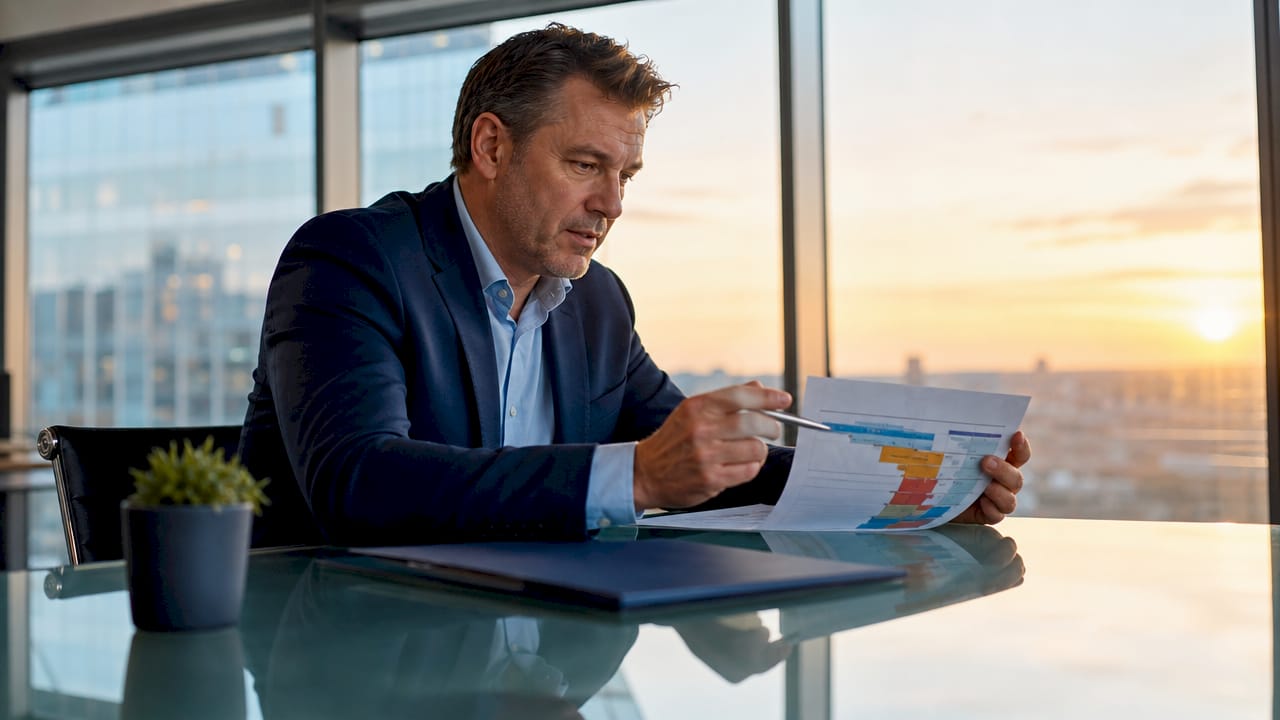 Man reviewing board-ready IT risk roadmap at desk