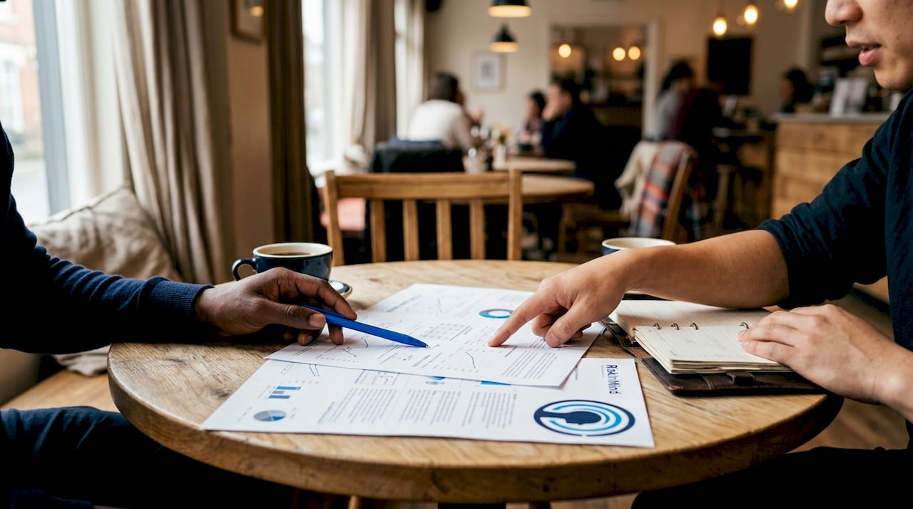 Hands analyzing underwriting risk data
