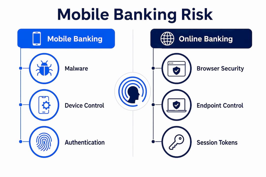 Infographic comparing mobile and online banking risks
