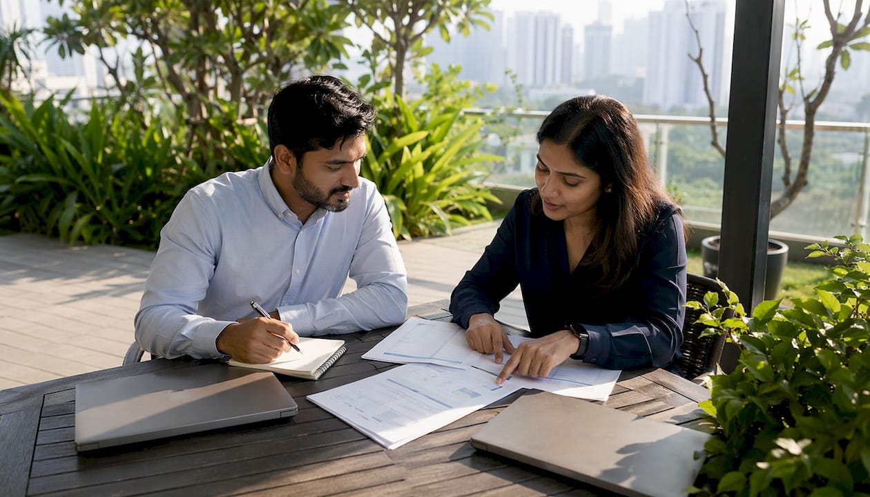 Two professionals discussing compliance frameworks