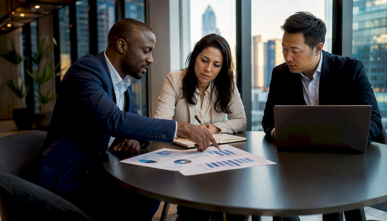 Finance team collaborating on credit exposure data