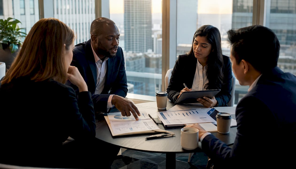 Team discussing risk mitigation strategies in meeting