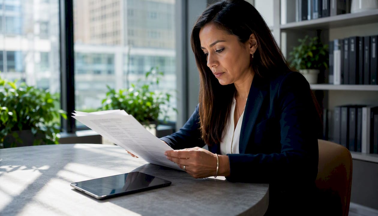 Two professionals discussing OFAC compliance in bank office
