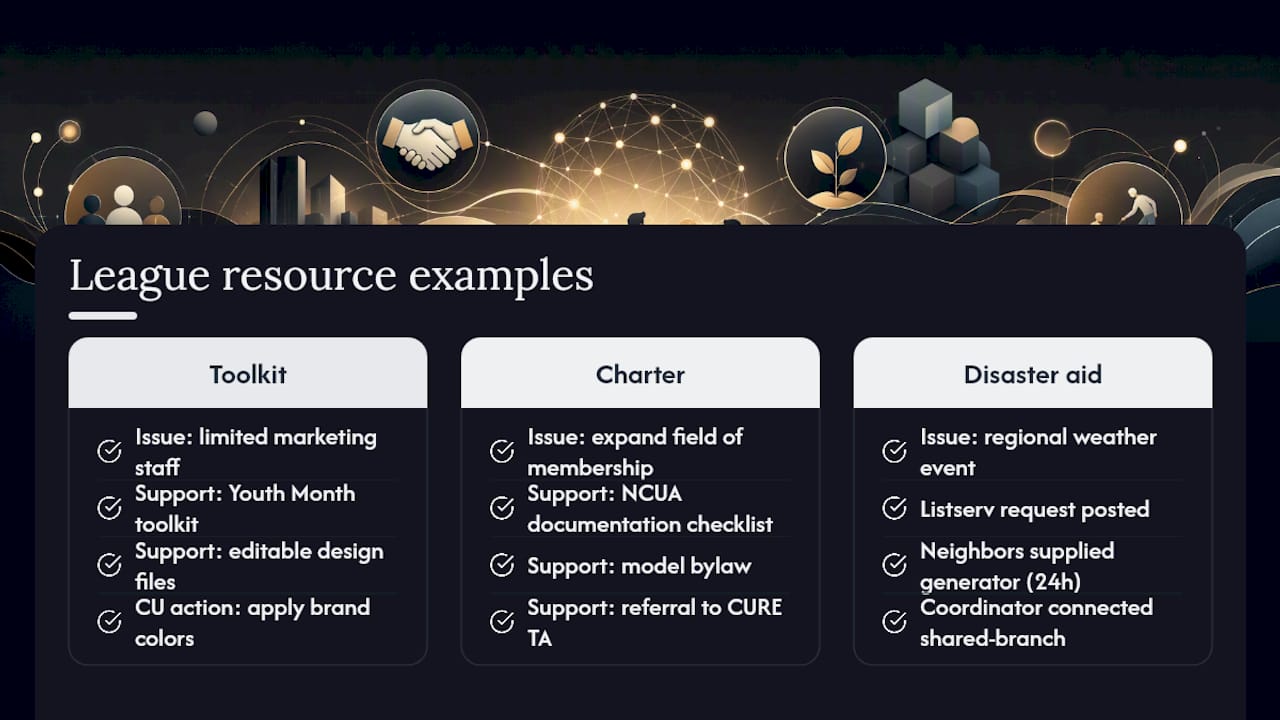 Practical examples of how credit unions use league resources — overview diagram