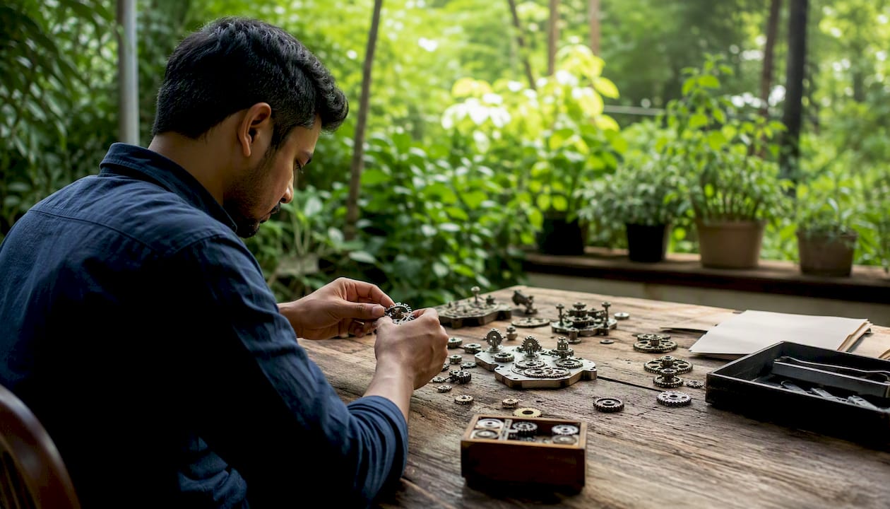 Hands adjusting mechanical gears