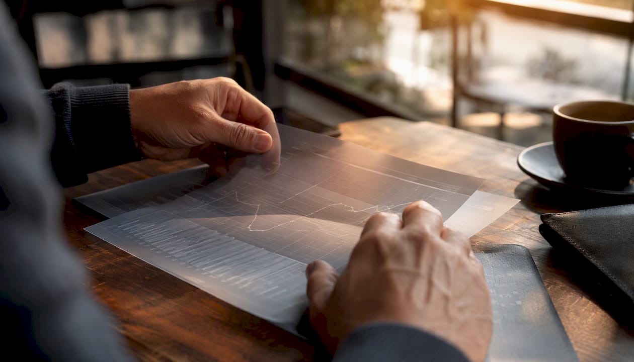 Hands adjusting transparent cash-flow cycle charts