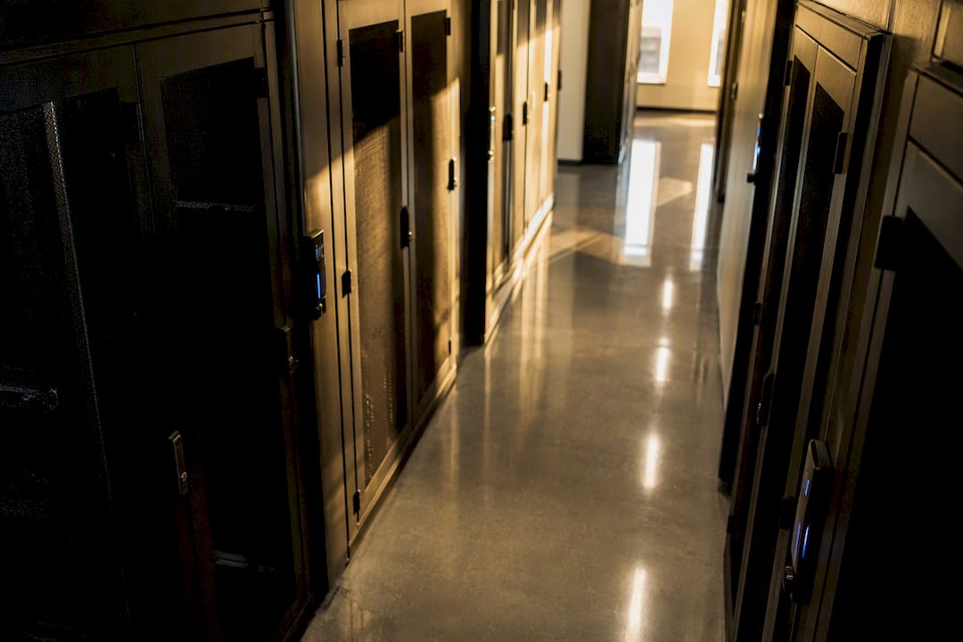 Secure bank server room corridor