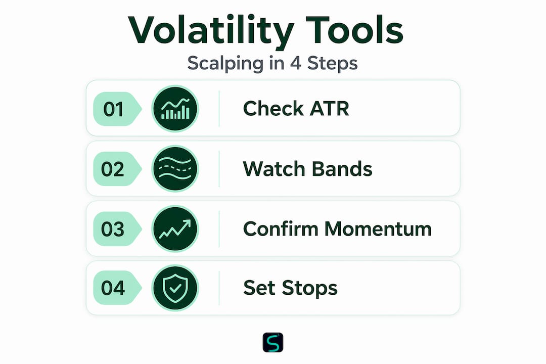 Infographic showing 4 scalping steps with indicators