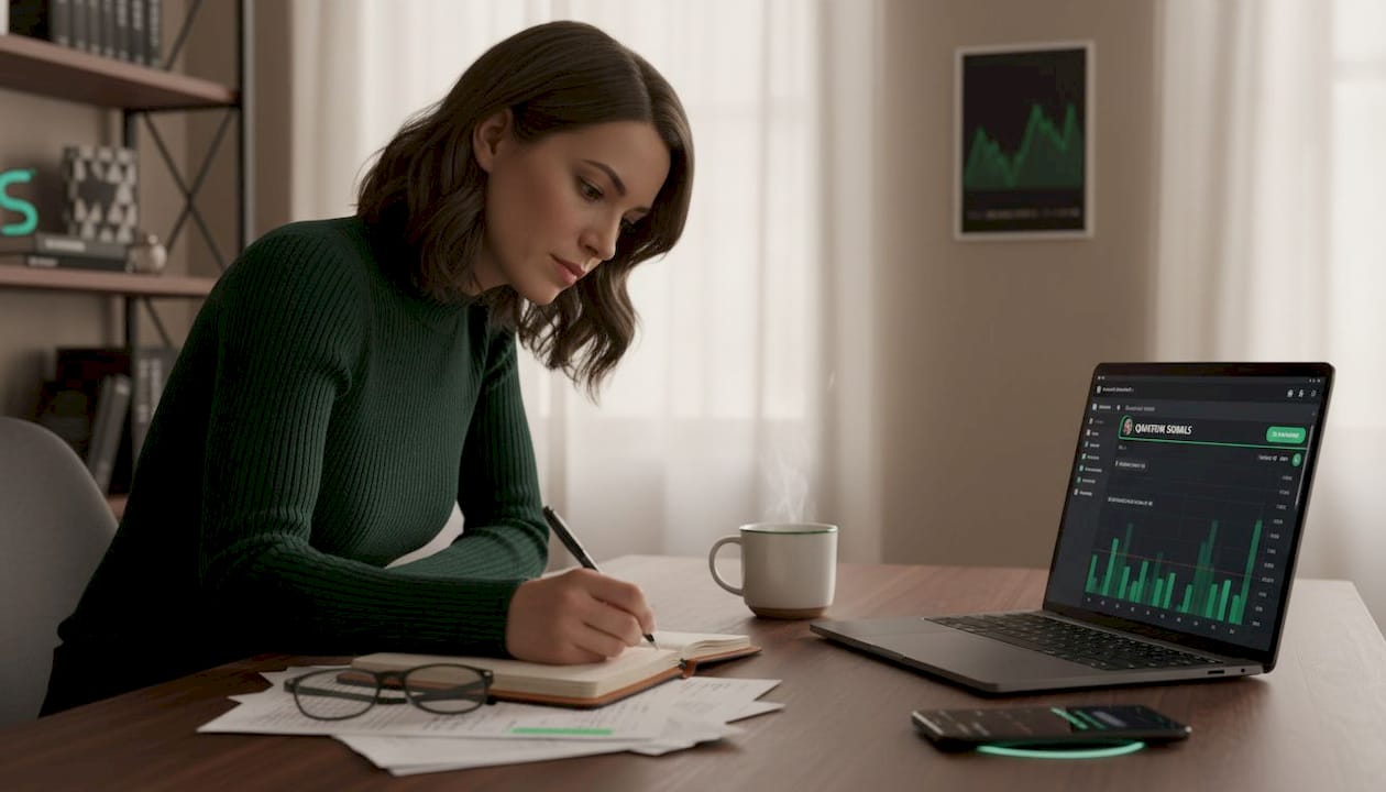 Woman taking notes during a Discord trading session