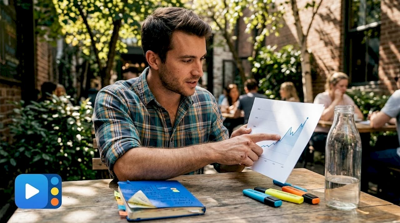 Marketer reviewing blog traffic growth printout