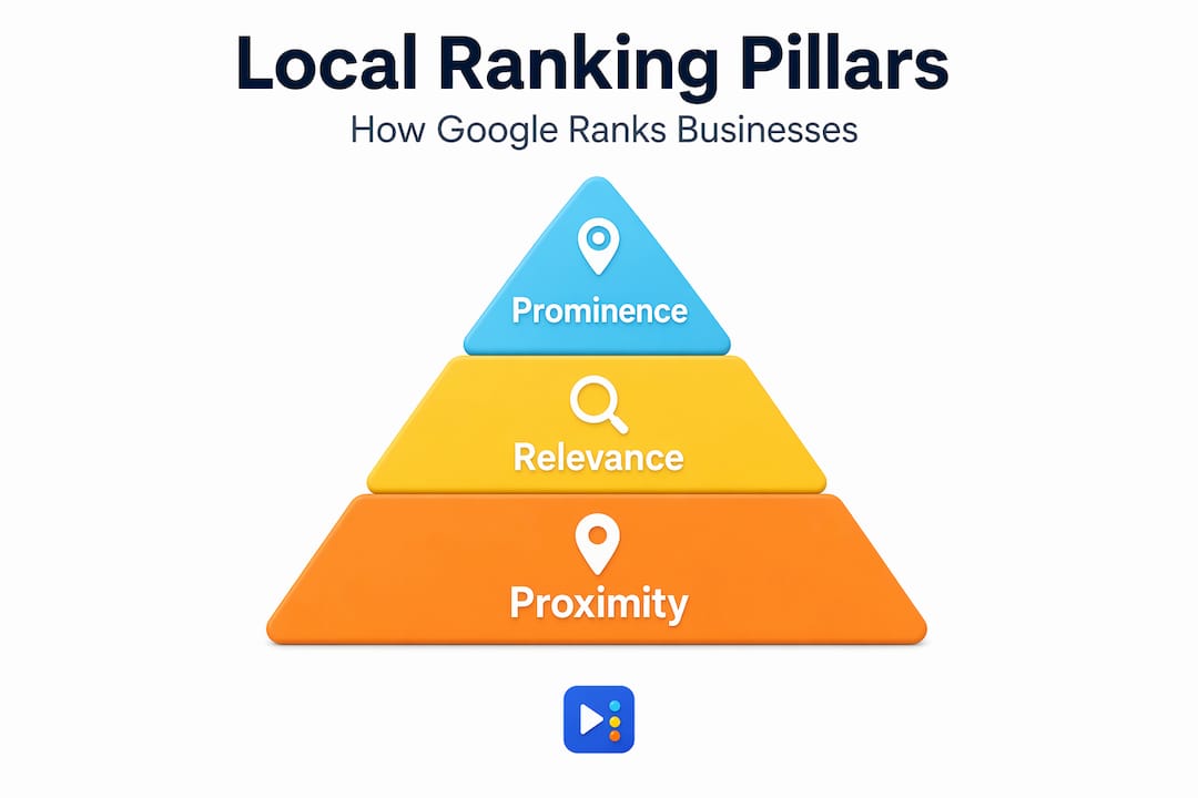 Infographic of Google local ranking pillars pyramid