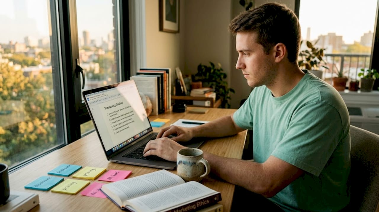 Brand strategist working on transparency checklist