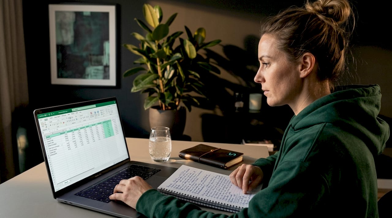 Trader logs drawdowns on home kitchen laptop