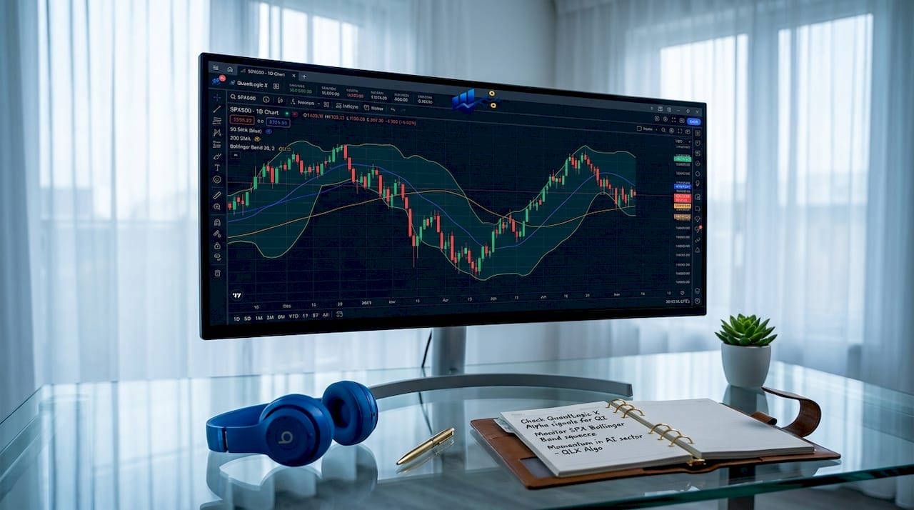 Close-up of stock chart with technical indicators