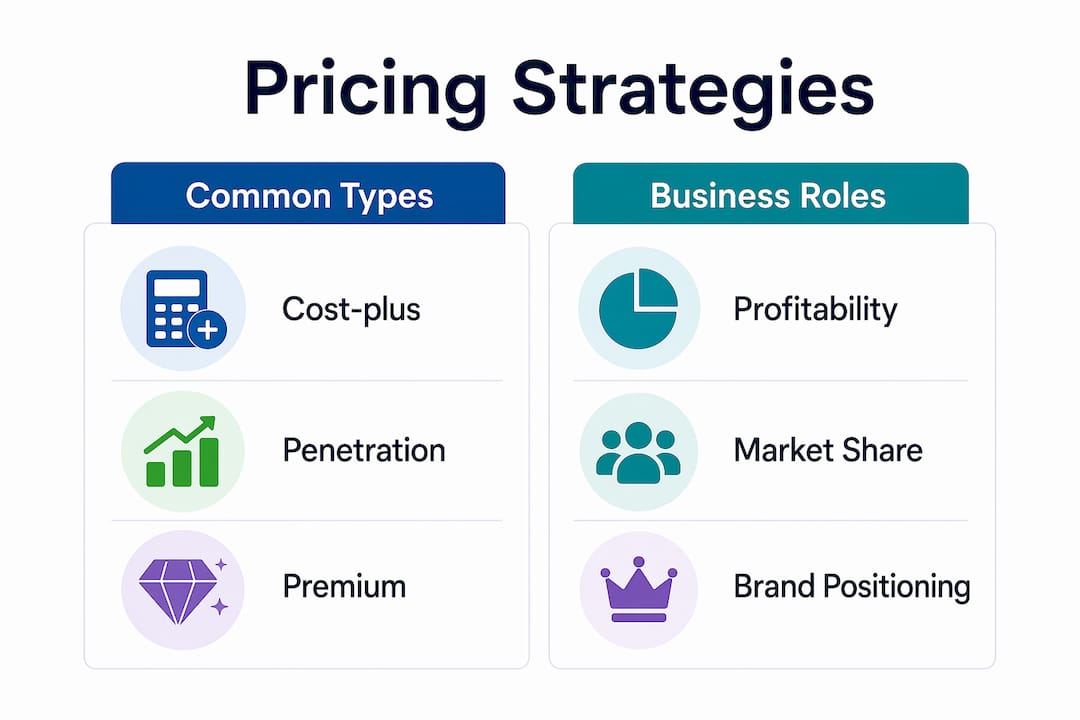 Infographic comparing pricing strategy types and business roles