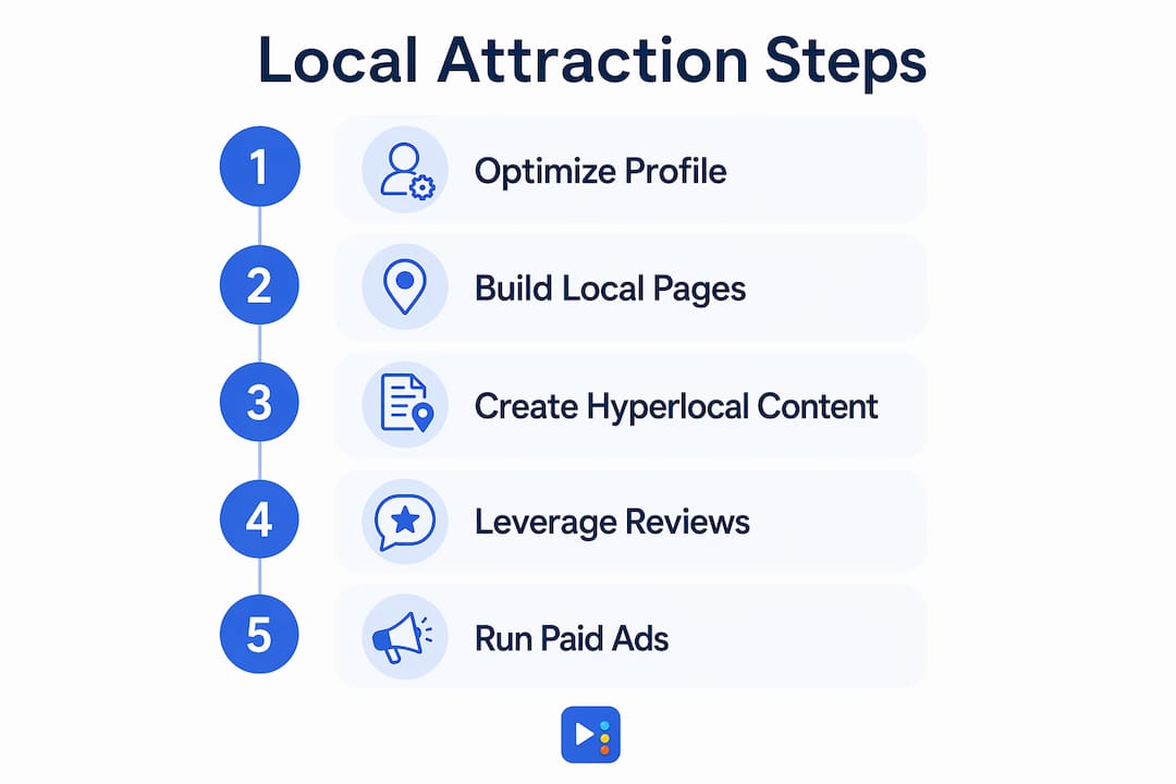 Infographic illustrating steps to attract local customers online