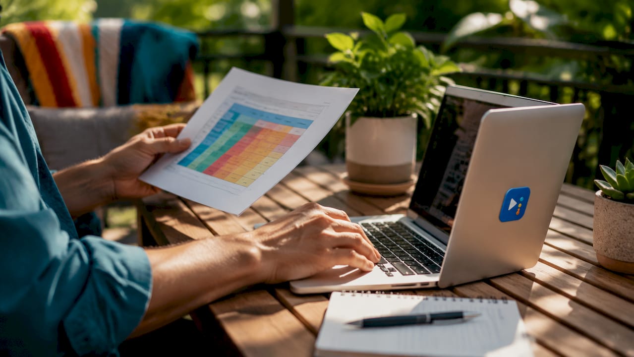 Hands typing and reviewing UTM parameters spreadsheet