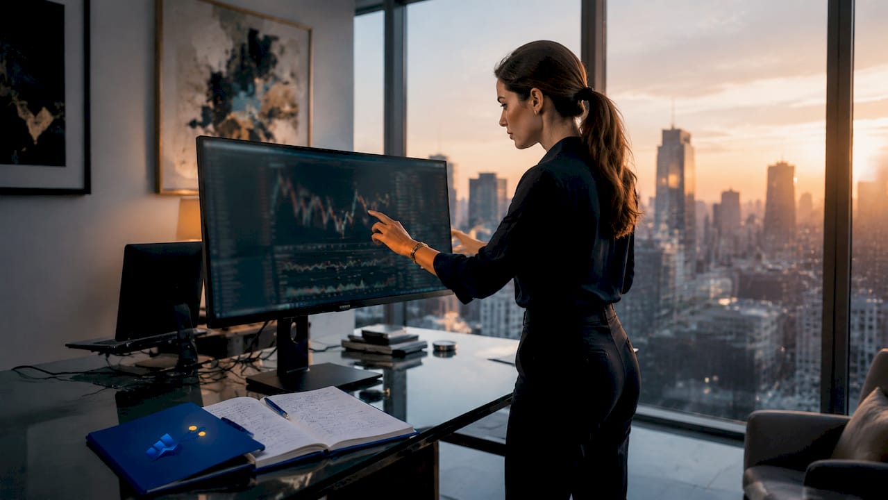 Hands adjusting trading indicator settings