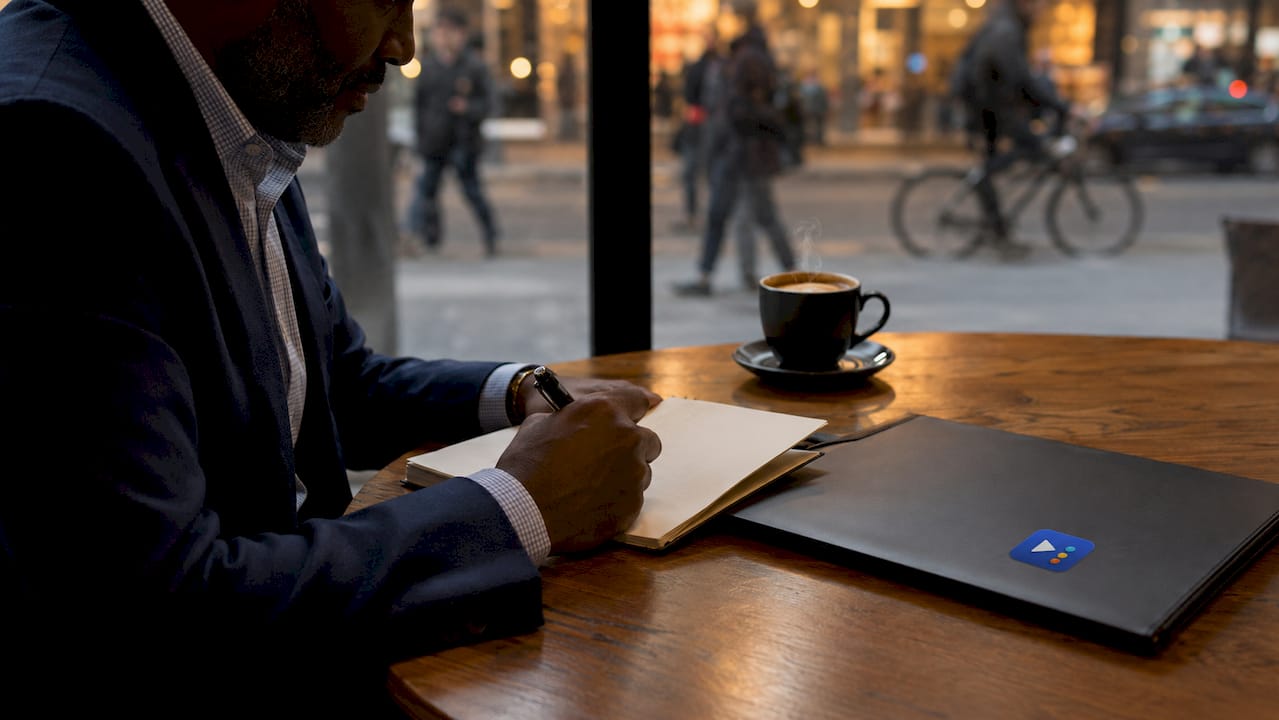 Hands taking notes on business metrics