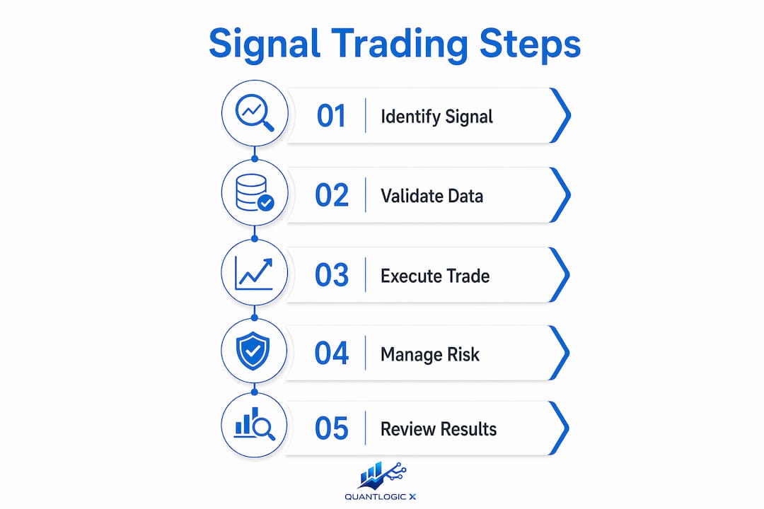 Infographic illustrating steps in signal-based trading