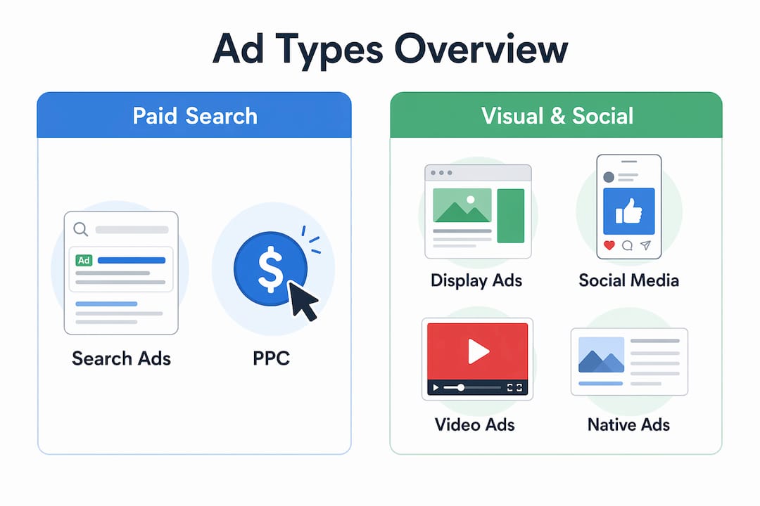 Infographic comparing online advertising types for small businesses