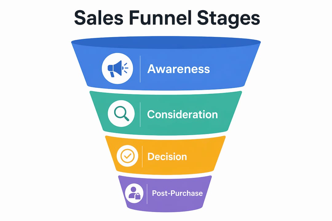 Infographic illustrating sales funnel stages