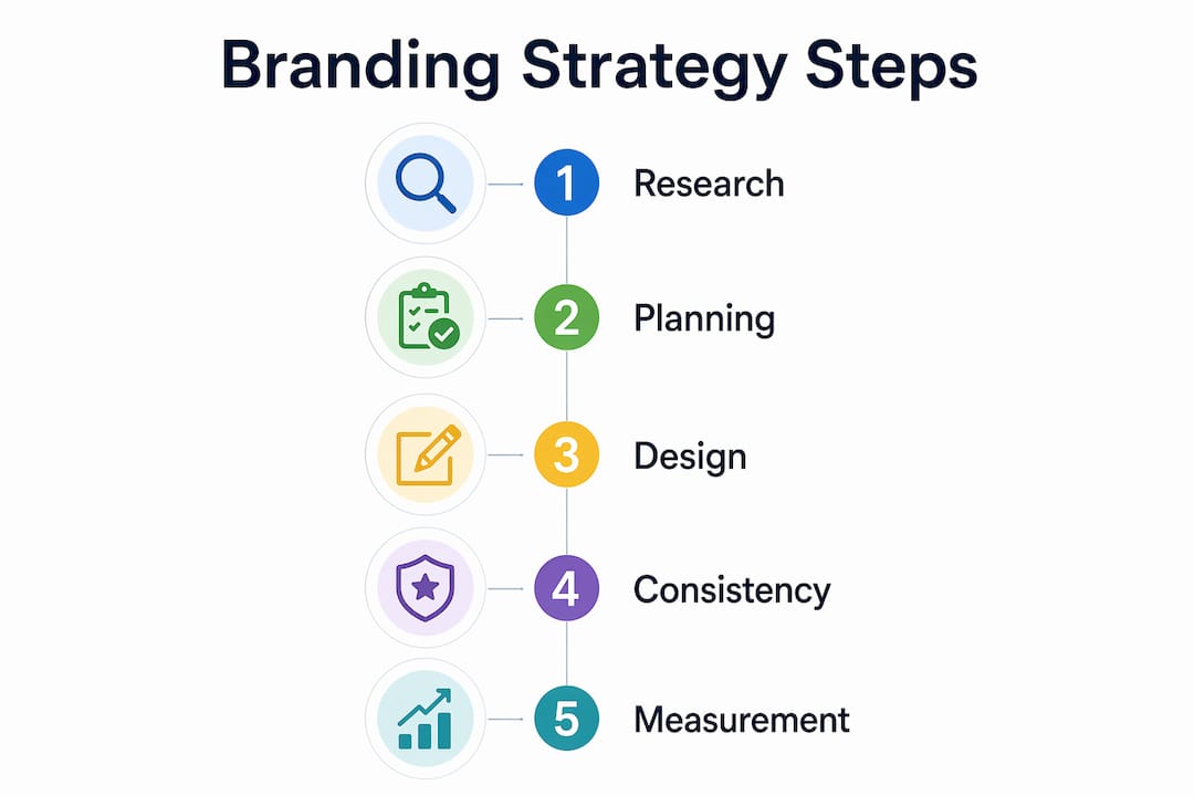 Infographic outlining branding strategy steps