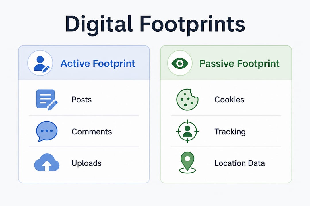Infographic comparing active vs passive digital footprints