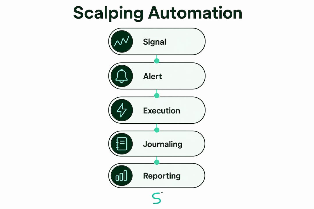 Infographic illustrating steps in dashboard automation for scalping