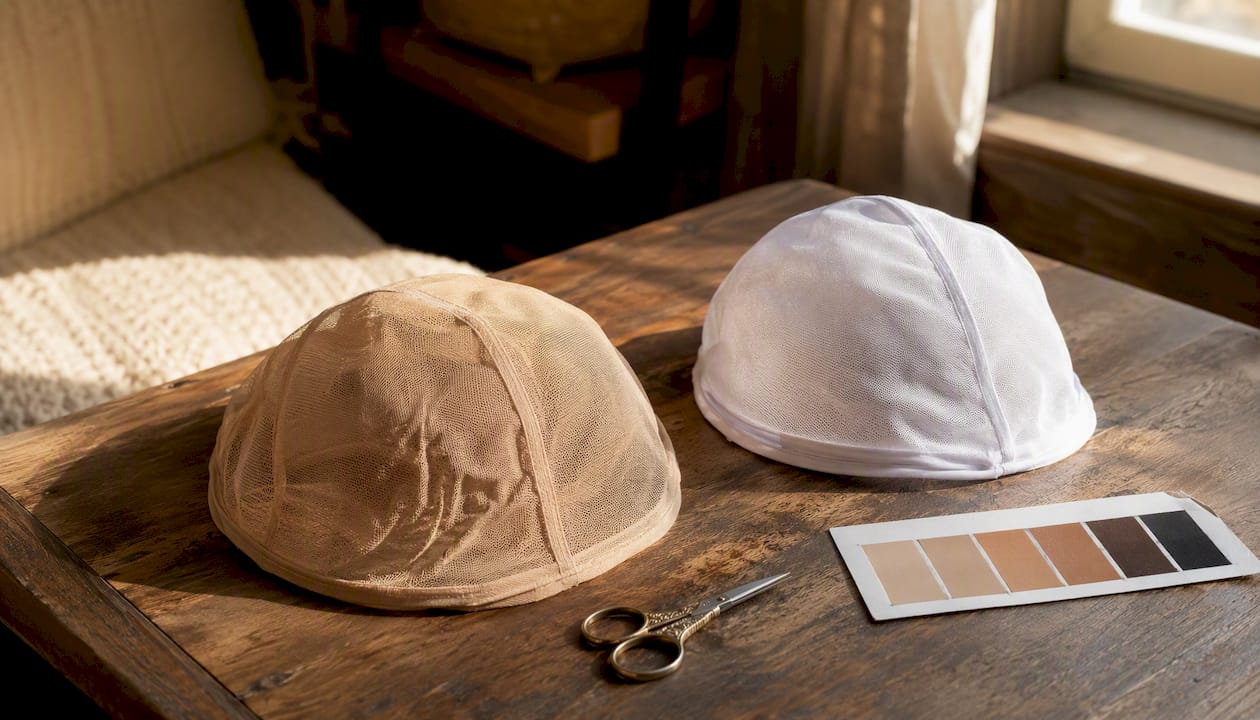Two types of wig nets side by side on table