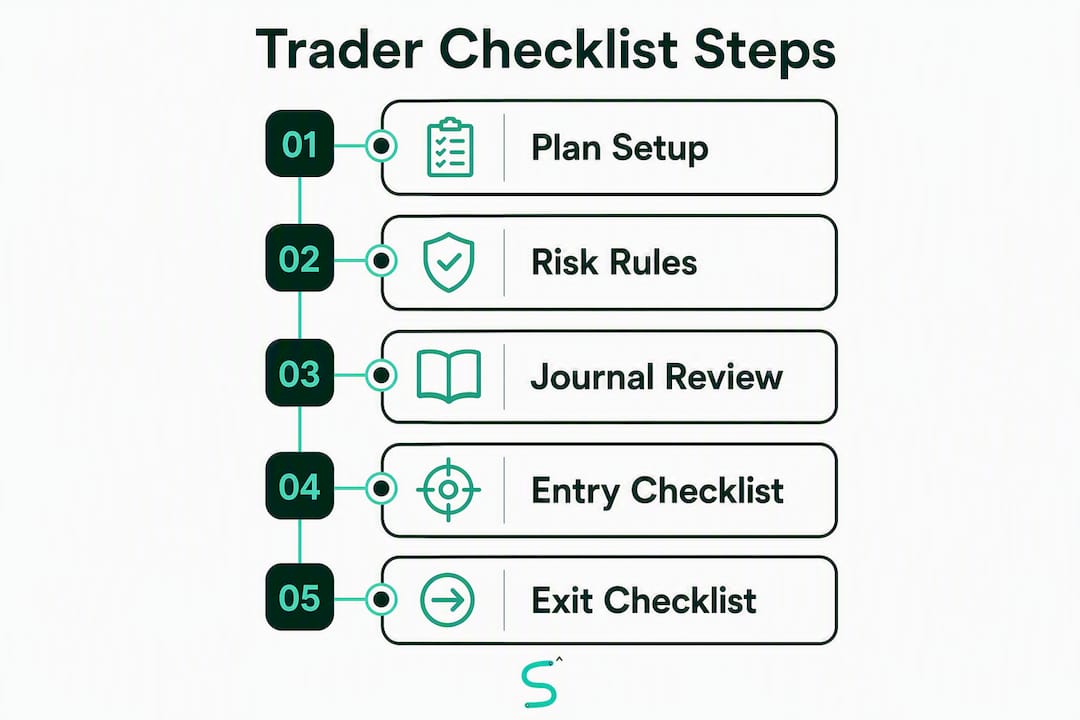 Infographic outlining trader checklist step-by-step process
