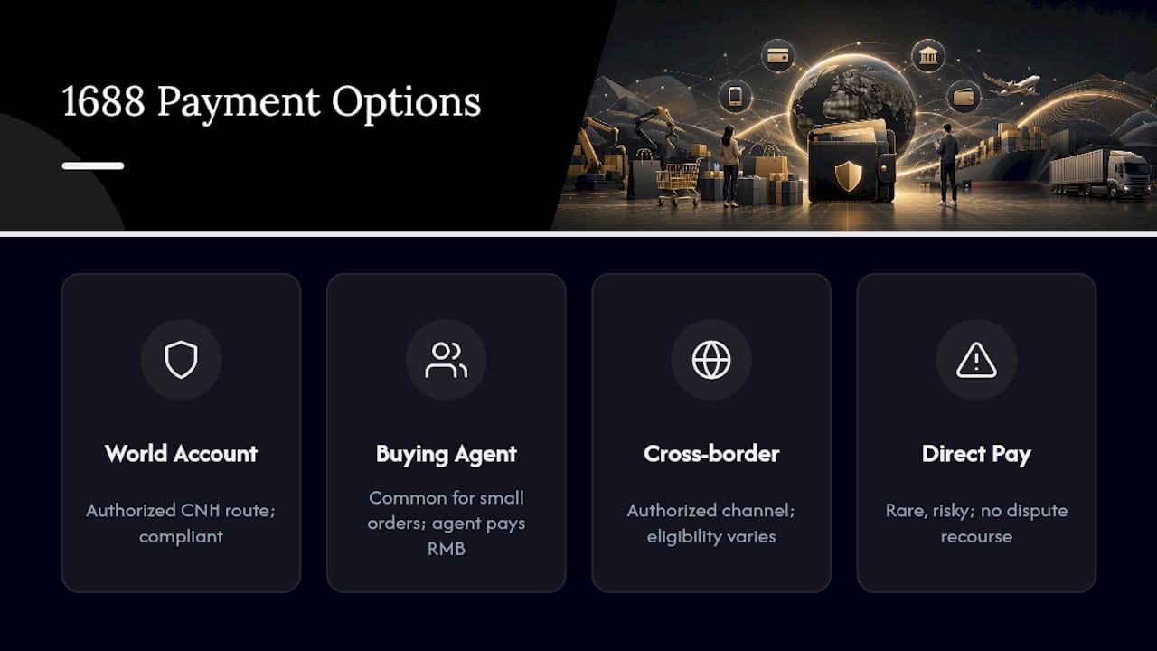 Comparison infographic of 1688 payment methods