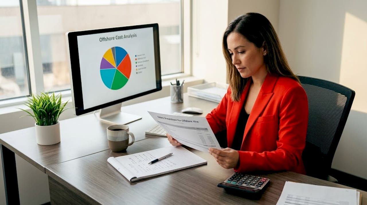 What Is Cost-Per-Hire Offshore? 2026 Guide 2 Payroll specialist reviewing offshore salary report