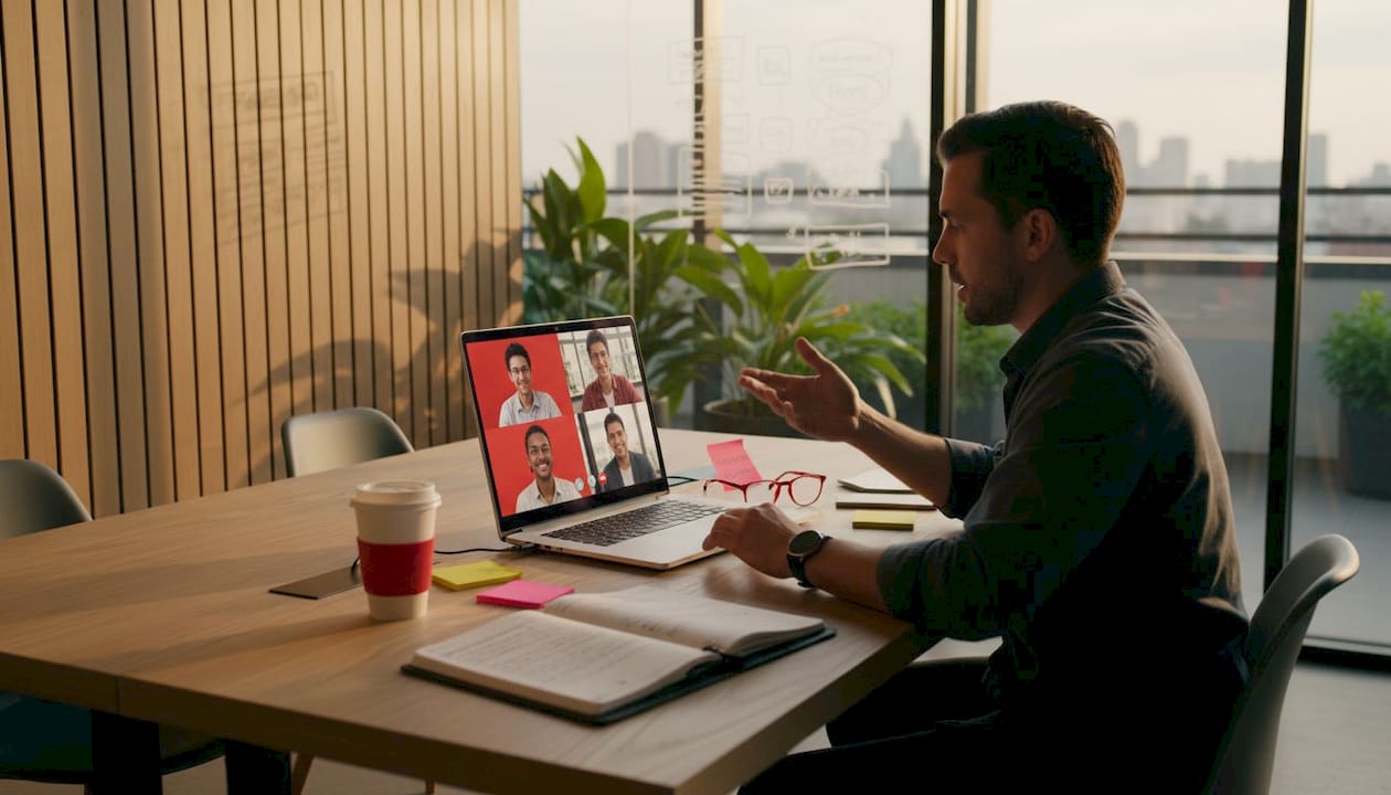 Benefits of Offshore Marketing Talent for Startups 2 Startup founder video chats with offshore team