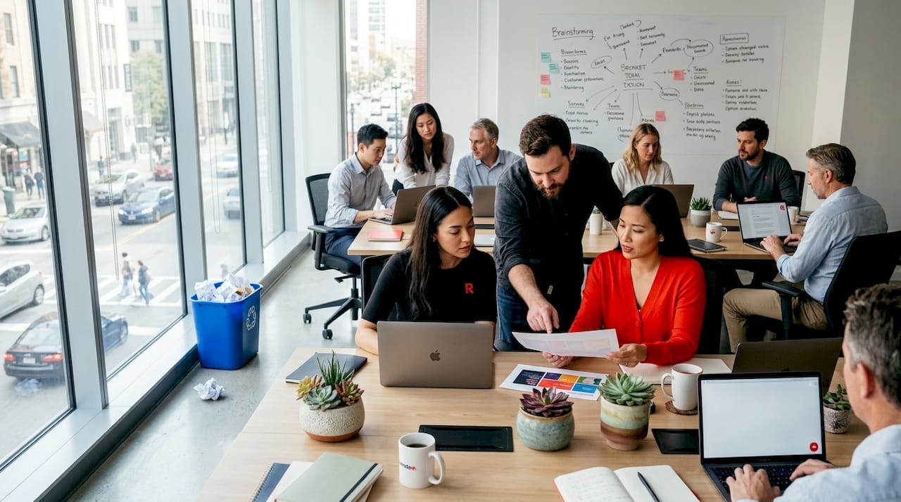 Benefits of Dedicated Offshore Staffing for Business Leaders 2 Multi-employee team collaborating in bright open office