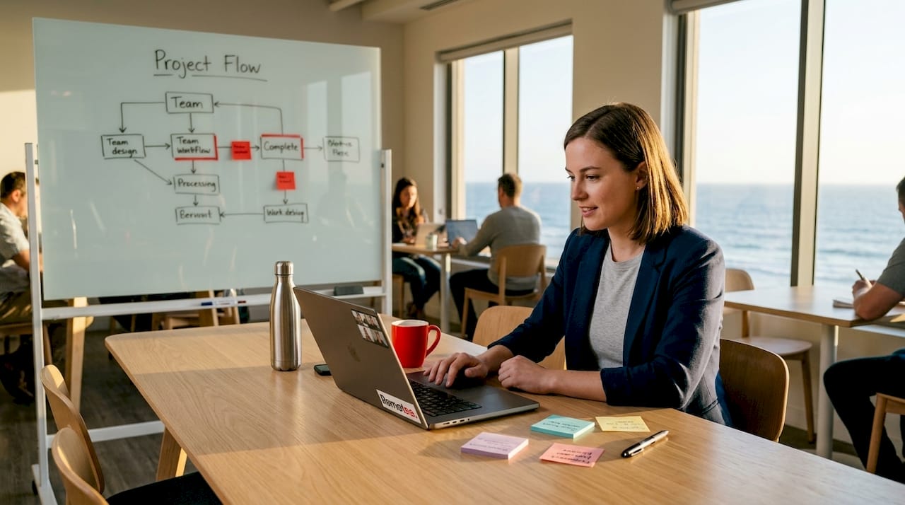 The Role of Technology in Offshore Staffing in 2026 2 Project manager reviews tech workflow with office monitor