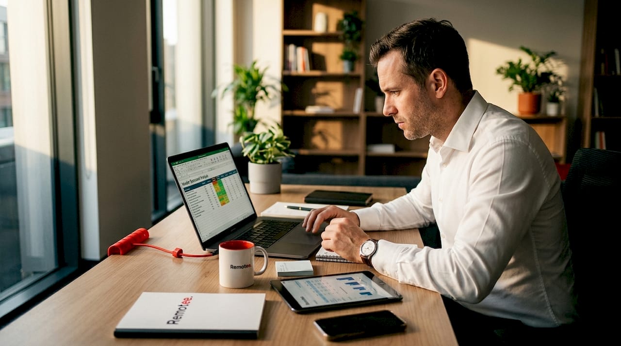 How to Evaluate Offshore Staffing Vendors in 2026 2 Professional reviewing vendor scorecard at desk