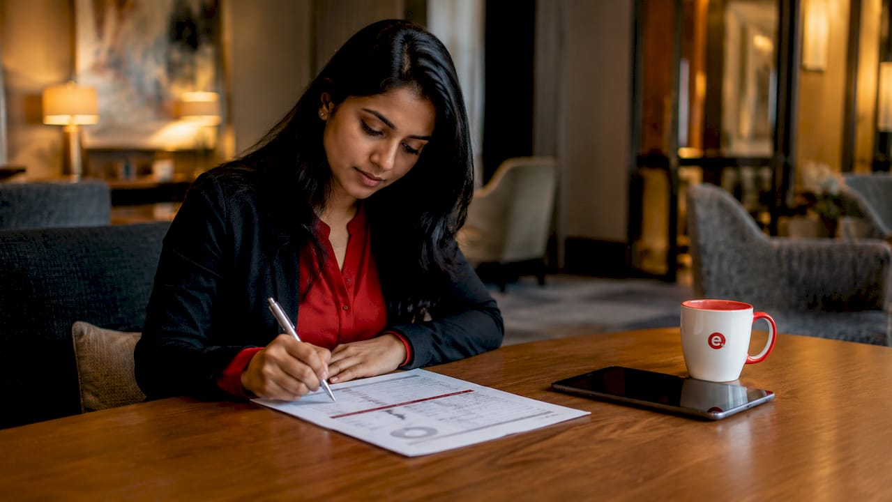 Manager reviewing staffing agency evaluation documents
