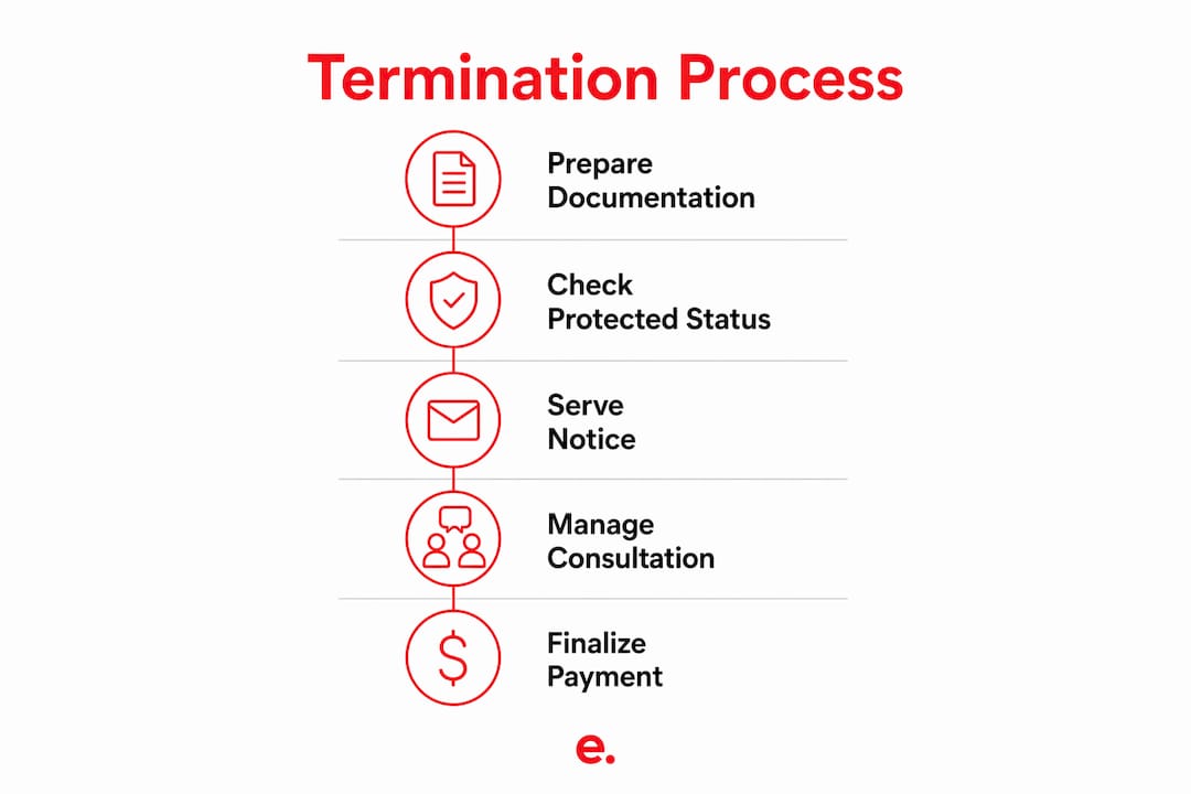 Infographic illustrating offshore termination steps