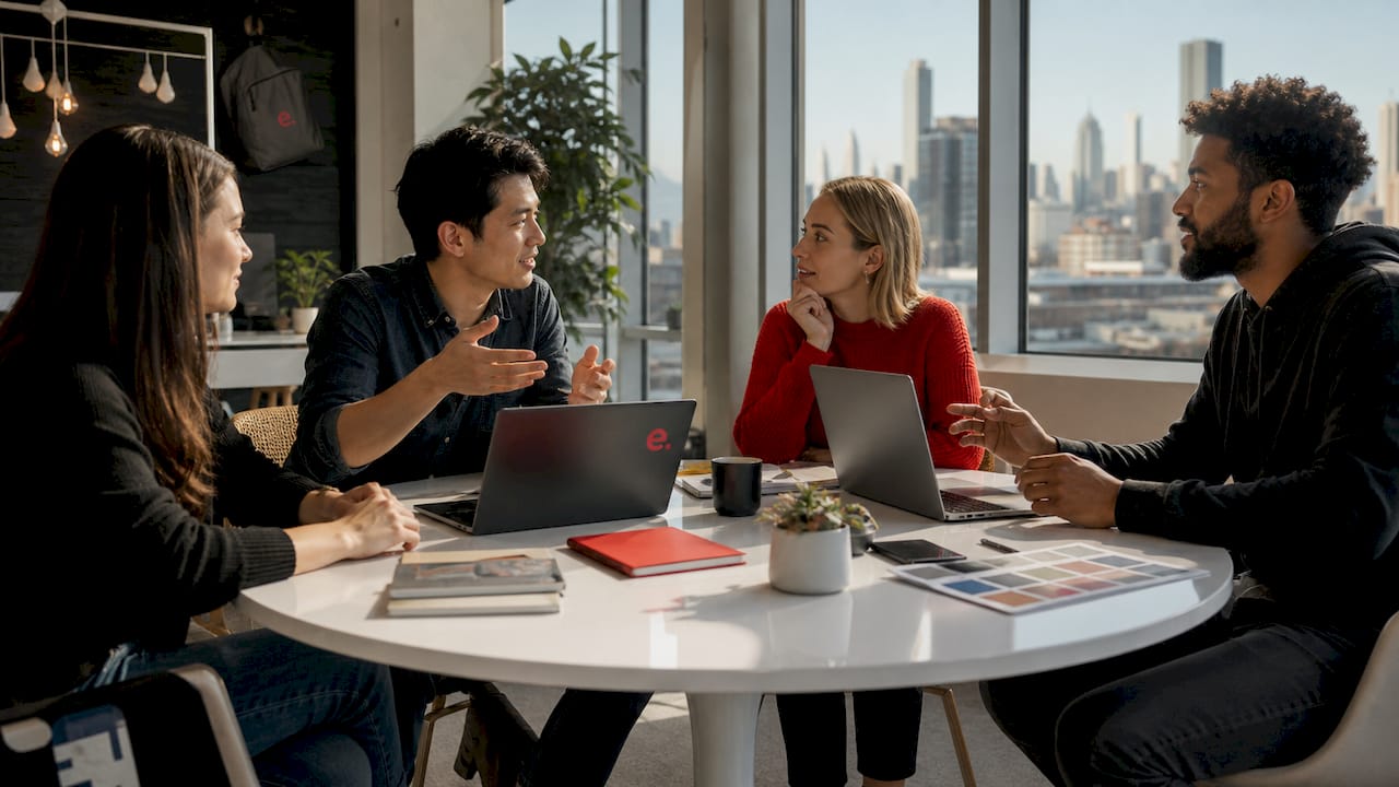Diverse team collaborating in office