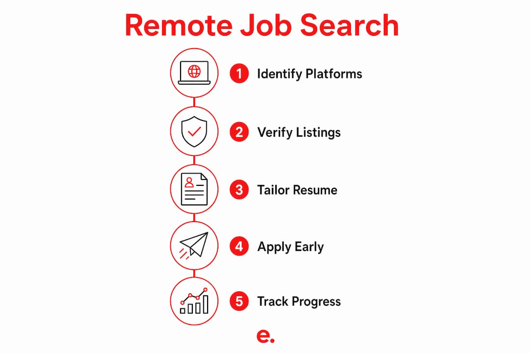 Infographic illustrating remote job search steps