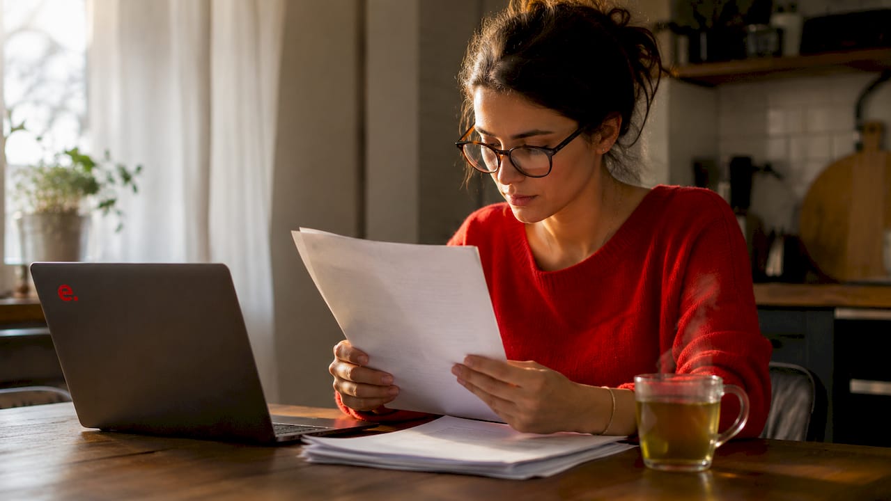 Person reviewing printed remote job listing
